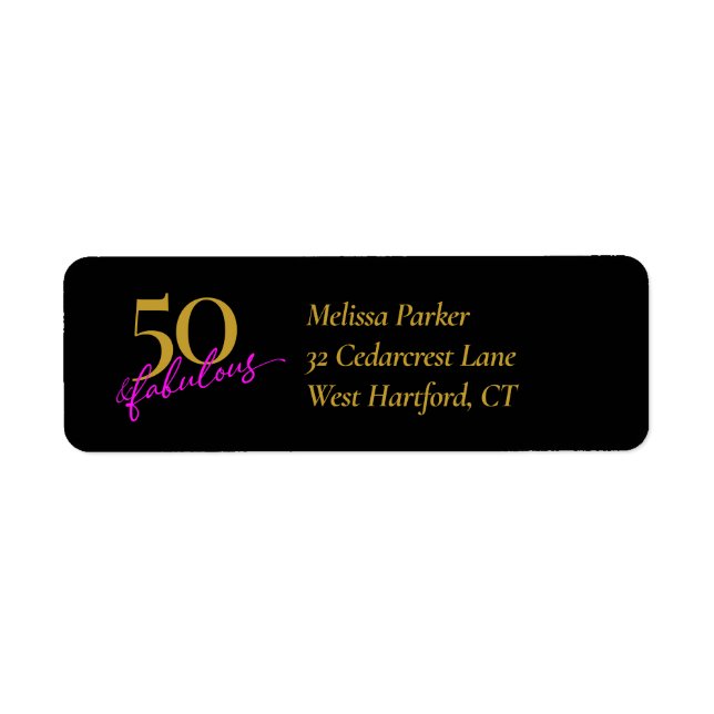 50 and Fabulous Black and Gold Return Address Label (Front)