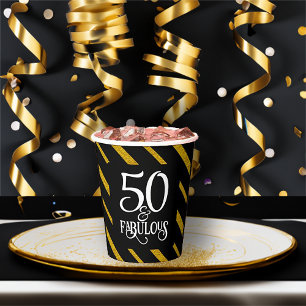 50 and Fabulous black and gold striped Paper Cups
