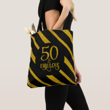 50 and Fabulous Black and Gold Tote Bag