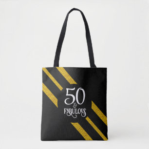 50 and Fabulous Black and Gold Tote Bag