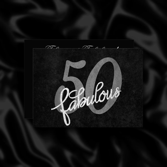 50 and Fabulous | Black and Silver Grey Grunge Invitation (Creator Uploaded)