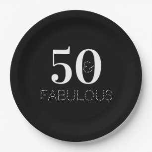 50 and Fabulous Black and White Birthday Party Paper Plate