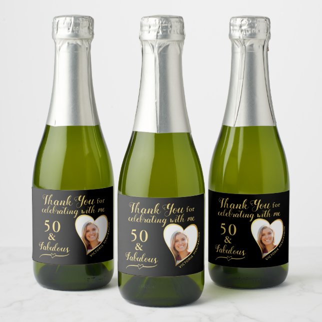 50 and Fabulous Black Birthday Party Favours Mini Sparkling Wine Label (Bottles)