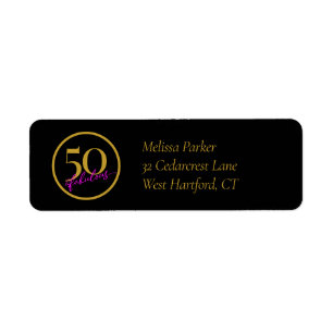 50 and Fabulous Black Gold and Pink Return Address Label