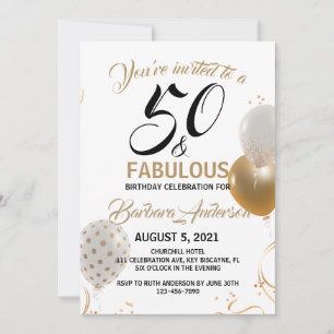 50 and Fabulous Black Gold Birthday Party Invitation
