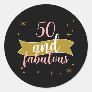 50 and Fabulous Black Gold Blush Pink Classic Round Sticker
