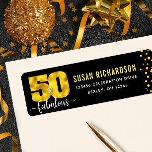 50 and fabulous black gold foil dots girly address return address label