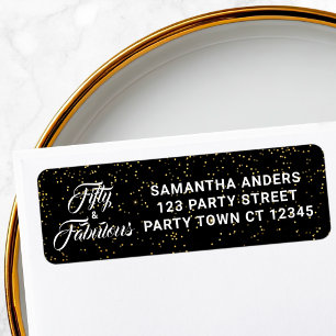 50 and Fabulous Black Gold Glitter Address  Return Address Label