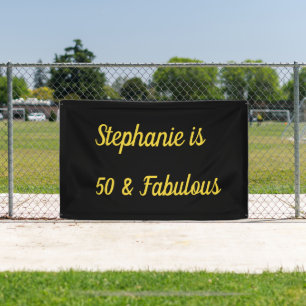 50 And Fabulous Black Gold Golden Birthday  Banner