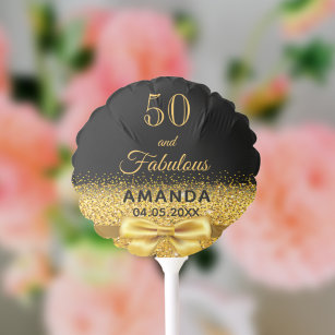 50 and fabulous black gold name party balloon