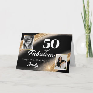 50 and Fabulous Black Gold Photo 50th Birthday Card