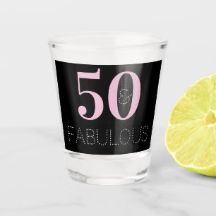 50 and fabulous Black Pink Birthday Party Favour Shot Glass