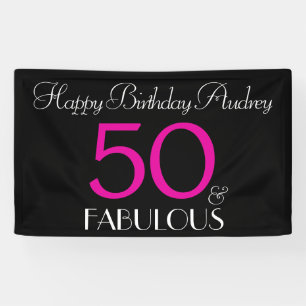 50 and Fabulous Black Pink Custom Birthday Banner
