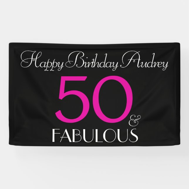 50 and Fabulous Black Pink Custom Birthday Banner (Horizontal)