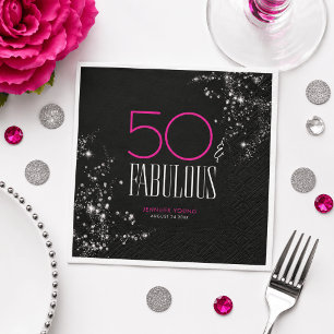 50 and Fabulous Black Pink Glam Sparkle Birthday Napkin