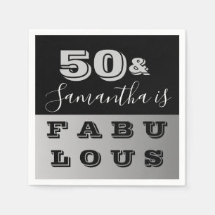 50 and Fabulous Black Silver 50th Birthday Party Napkin