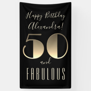 50 and Fabulous Black Typography 50th Birthday Banner