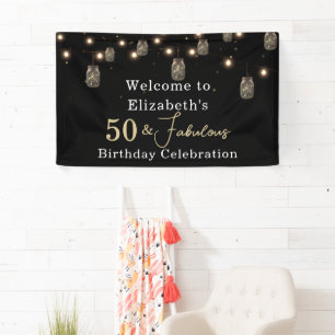 50 and Fabulous Black with String Lights Banner