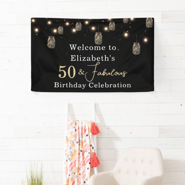 50 and Fabulous Black with String Lights Banner (Insitu)