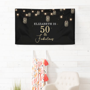 50 and Fabulous Black with String Lights Banner