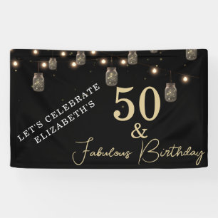 50 and Fabulous Black with String Lights Banner