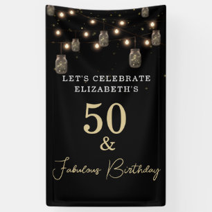50 and Fabulous Black with String Lights Banner