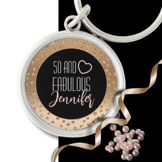 50 and Fabulous Bling Fancy 50th Gold Black Blush  Key Ring