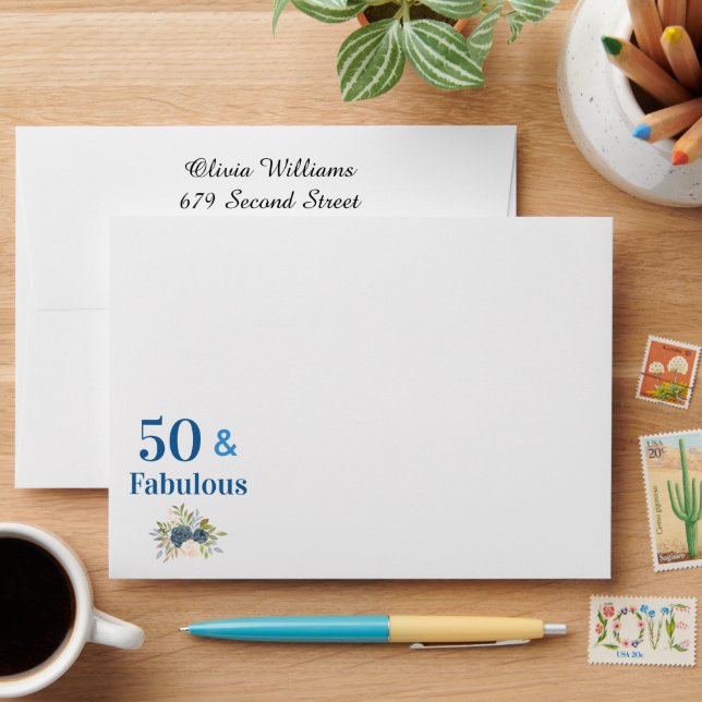 50 and Fabulous Blue 50th Birthday Envelope (Desk)