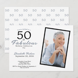 50 and Fabulous Blue 50th Birthday Party Invitation
