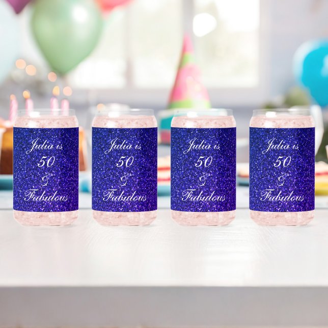 50 And Fabulous Blue Glitter Birthday Gift Set Can Glass (Insitu (Birthday))