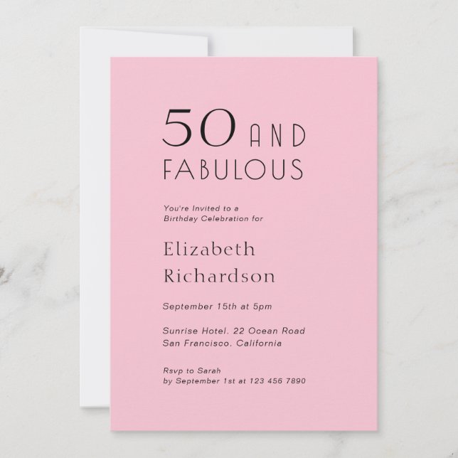 50 and Fabulous Blush Pink 50th Birthday Party Invitation (Front)