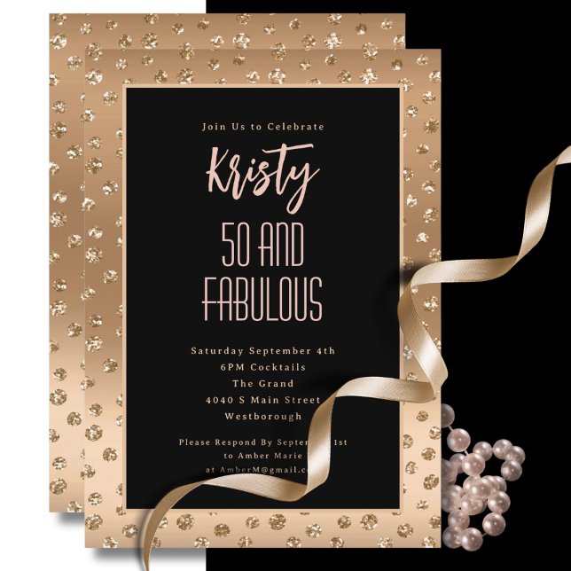 50 and Fabulous Blush Pink Black Sparkle Birthday  Invitation (Creator Uploaded)