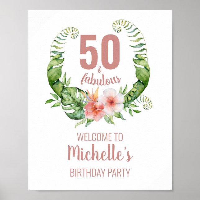 50 and fabulous blush pink elegant birthday party poster (Front)