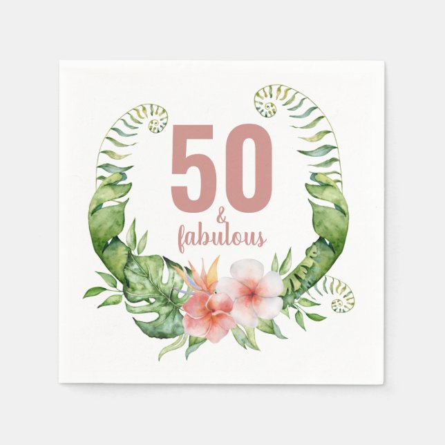 50 and fabulous blush pink script birthday party napkin (Front)