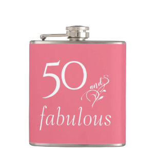 50 and fabulous Blush Rose 50th Birthday Hip Flask