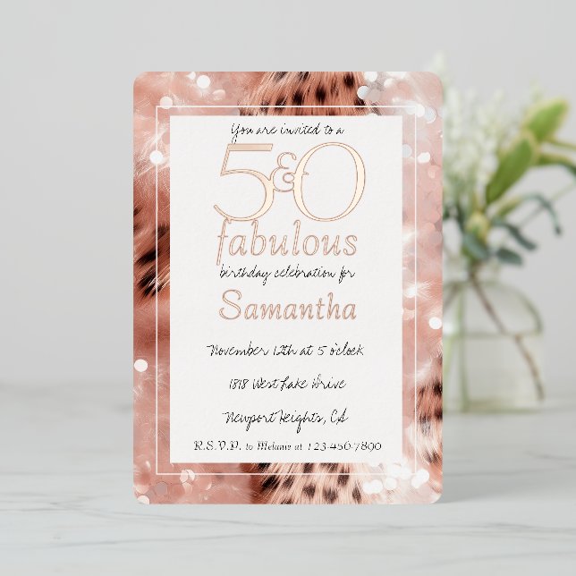 50 and Fabulous Blush Rose Gold Leopard Birthday (Standing Front)