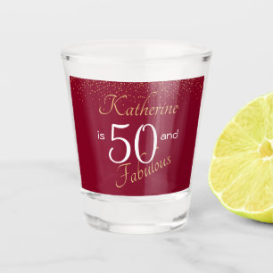 50 and Fabulous Burgundy Gold 50th Birthday Shot Glass