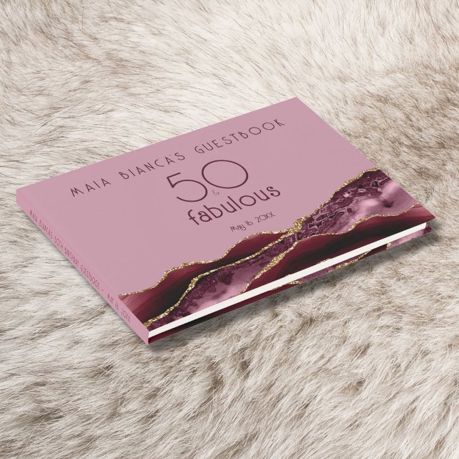 50 and Fabulous Burgundy Pink Agate Guest Book (Creator Uploaded)