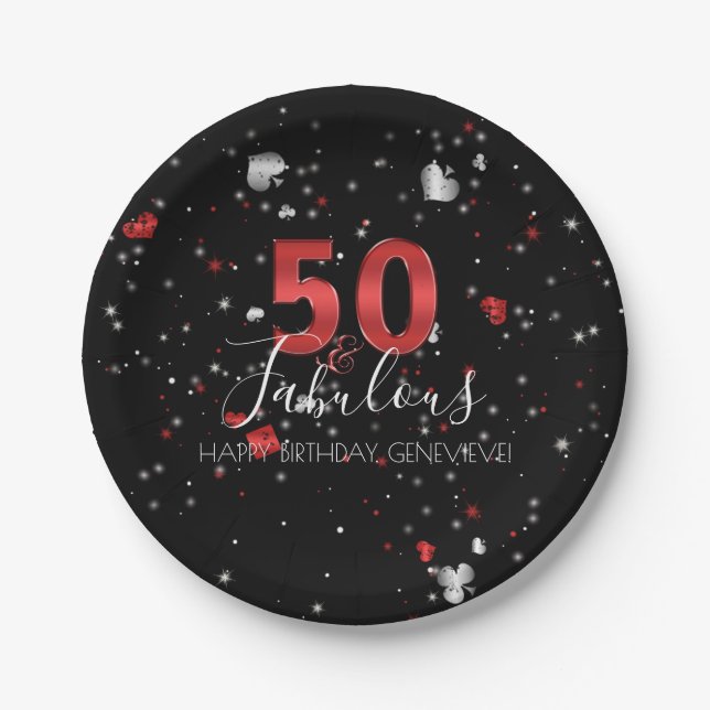 50 and Fabulous | Casino Vegas Birthday Paper Plate (Front)