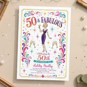 50 and Fabulous Champagne 50th Birthday Invitation