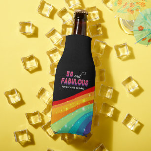 50 and Fabulous Chic Custom Rainbow Birthday Party Bottle Cooler