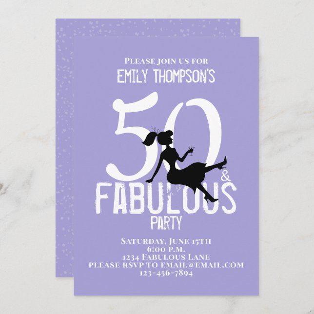 50 and Fabulous Chic Cute Party Girl Silhouette  Invitation (Front/Back)