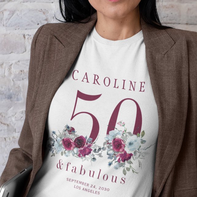 50 and fabulous chic floral 50th birthday party T-Shirt (Creator Uploaded)
