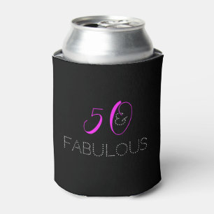 50 and fabulous Chic Hot Pink Birthday Can Cooler