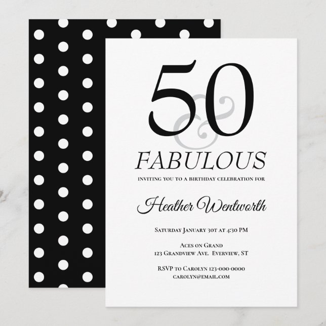 50 and Fabulous Classic Dots 50th Birthday Invitation (Front/Back)