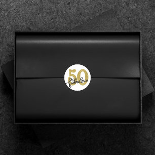 50 and Fabulous   Classy Gold Black and White Classic Round Sticker