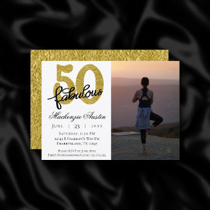 50 and Fabulous   Classy Gold Black and White Invitation