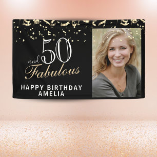 50 and Fabulous Confetti Black 50th Birthday Photo Banner