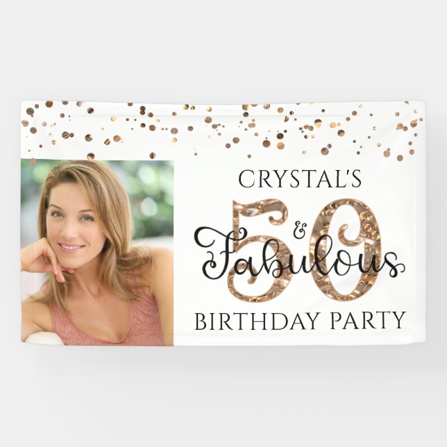 50 AND FABULOUS Copper Gold Confetti Photo Banner (Horizontal)