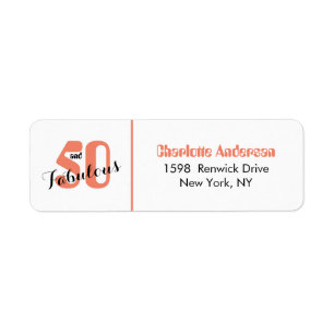 50 and Fabulous Coral 50th Birthday Return Address Label